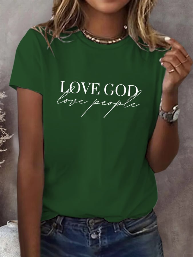 Women's Faith Consciousness Slogan "Love God, Love The World" Printed Short-Sleeved T-Shirt