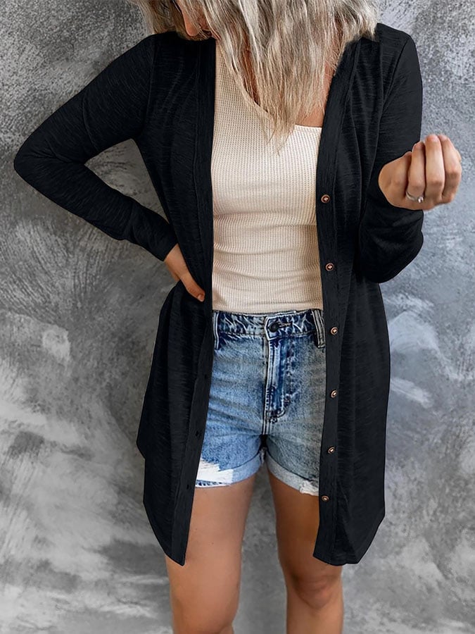 Casual Solid Color Long Sleeve Cardigan