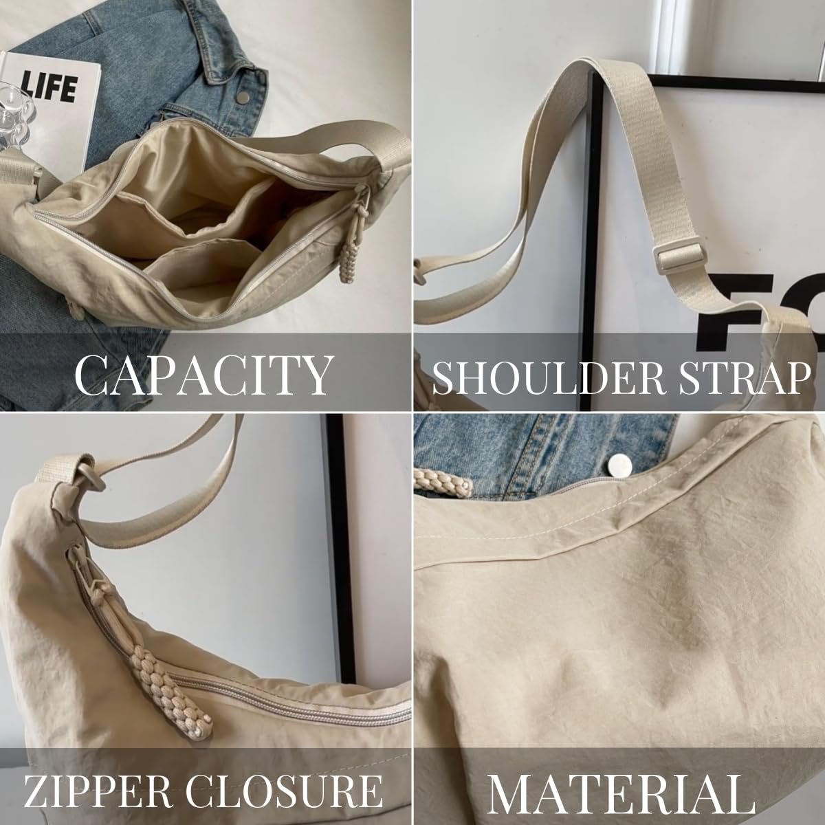 Designer Direct Sales👜Women's Fashion Plain Color Nylon Crossbody Hobo Bag
