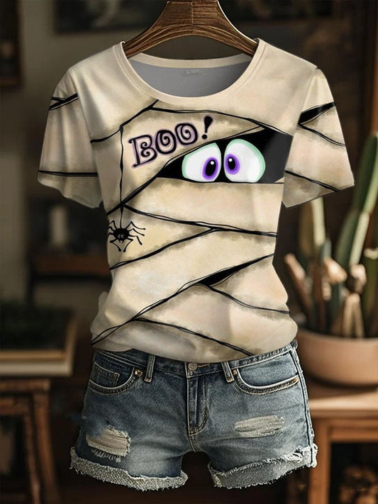 Women'S Retro Halloween Peek Monster Print T-Shirt