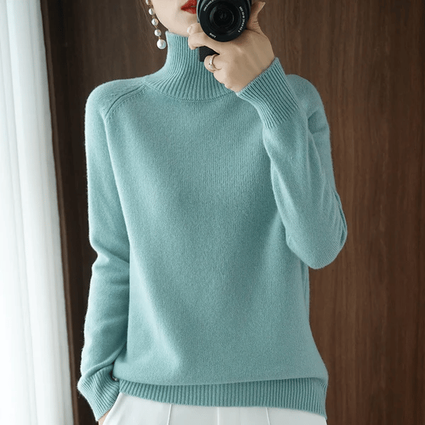 Women'S Solid Turtleneck Cashmere Knit Sweater