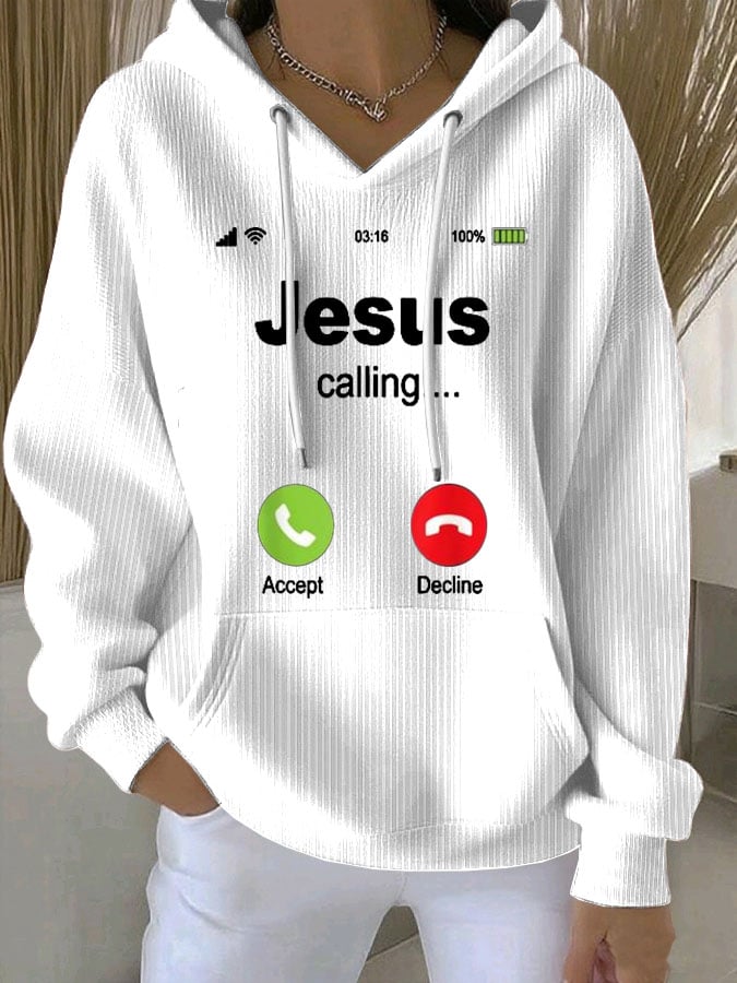 Women's Retro Jesus Calling Print Casual Hoodie
