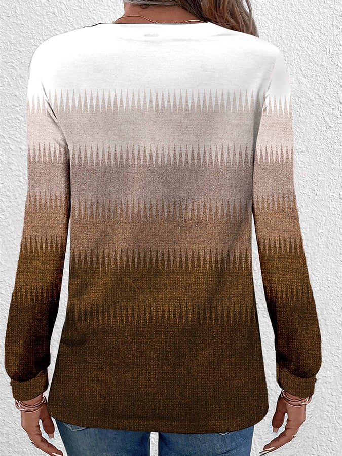 Halloween Round Neck Button Down Striped Printed T-Shirt