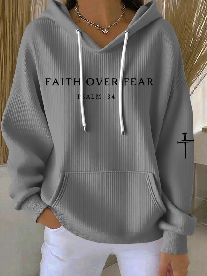 Women's Faith Over Fear Print Casual Hoodie