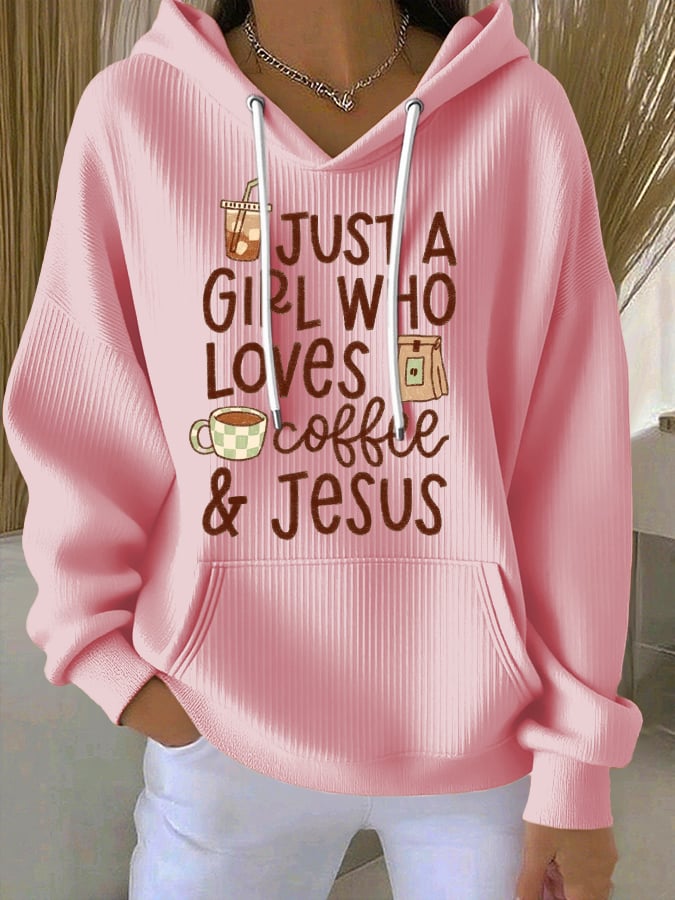 Women's Faith Coffee Print Casual Hooded Sweatshirt