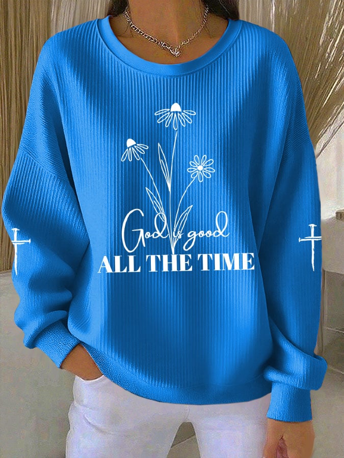 Women's Faith Print Knit Crew Neck Long Sleeve Top