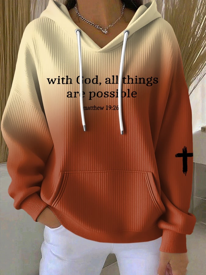 Women's With God, All Things Are Possible Matthew 19:26 Print Casual Hoodie Sweatshirt