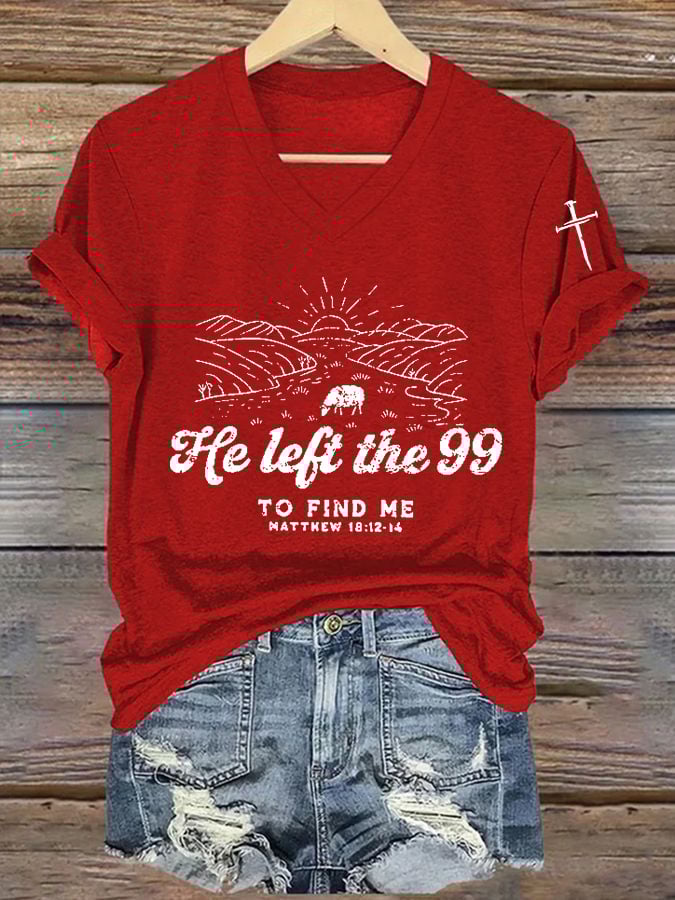 Women's Faith He Left The 99 To Rescue Me Print Casual T-Shirt