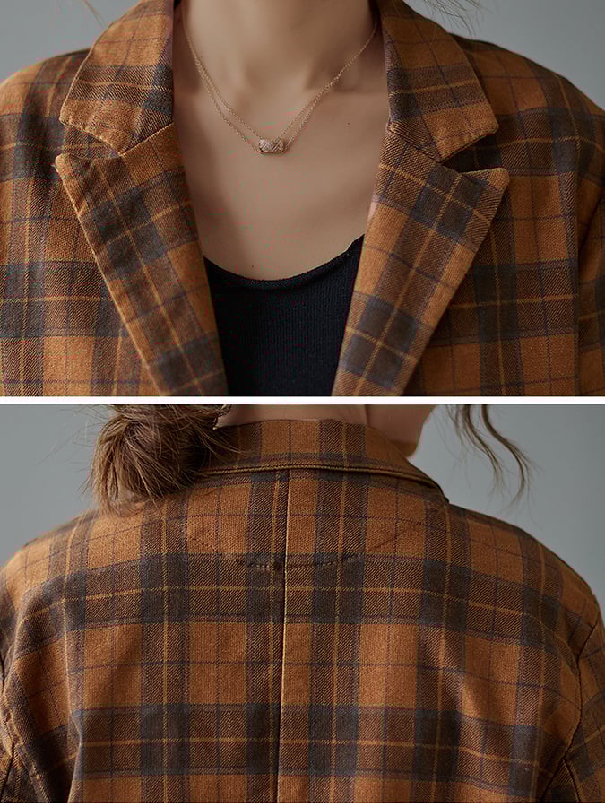 Women'S Cotton Plaid Loose Fit Blazer
