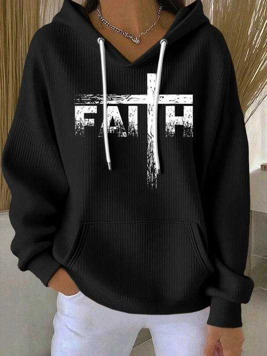 Women's Faith Print Casual Hooded Sweatshirt