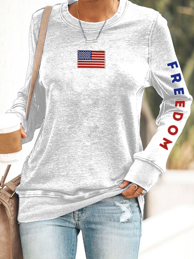 Women's Freedom Print Round Neck Sweatshirt