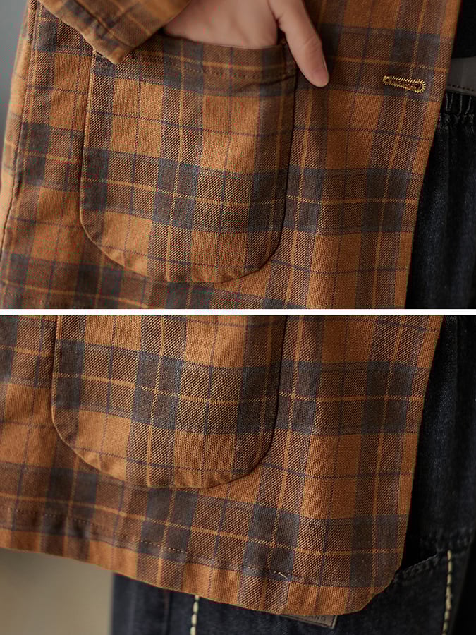 Women'S Cotton Plaid Loose Fit Blazer