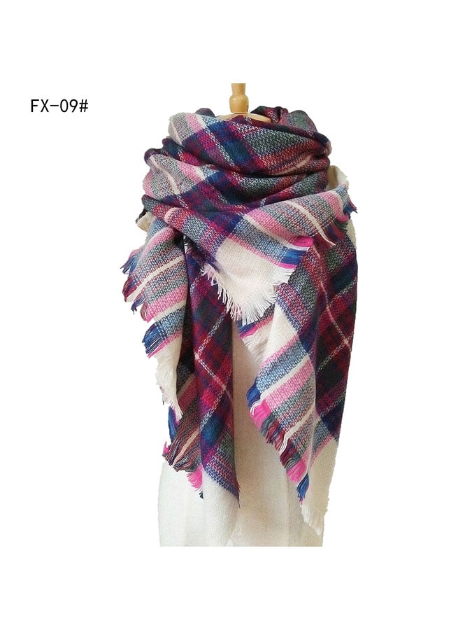 Imitation Cashmere Oversized Double-Sided Colorful Plaid Square Scarf