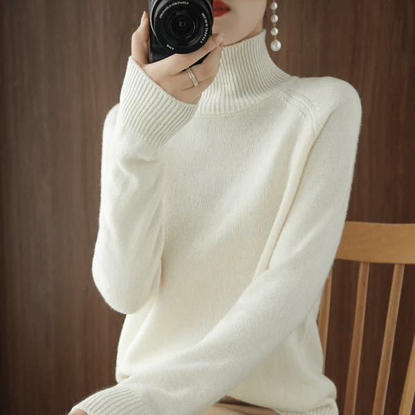 Women'S Solid Turtleneck Cashmere Knit Sweater