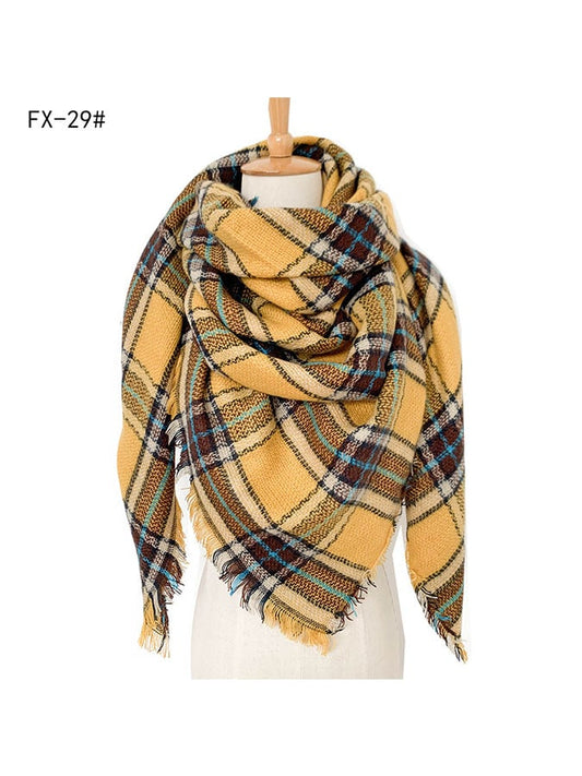 Imitation Cashmere Oversized Double-Sided Colorful Plaid Square Scarf