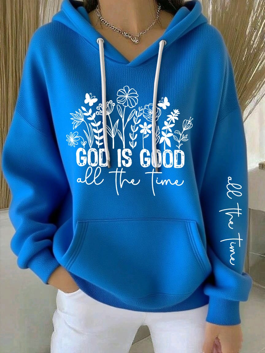 Women's God Is Good All The Time Print Casual Hooded Sweatshirt