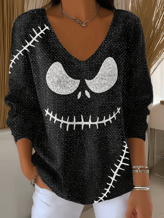 Women's Halloween Ghost Face Print Long Sleeve Top
