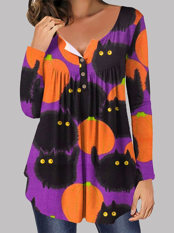 Fashion Halloween Print Loose Long Sleeve T-Shirt