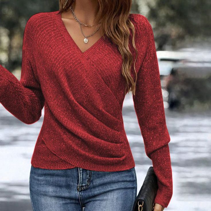 🔥BUY 1 FREE SHIPPING🔥Plain V-Neck Long Sleeve Sweater