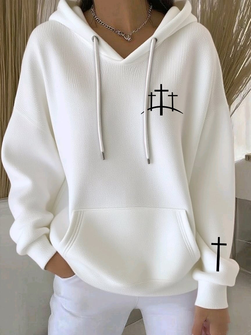 Women's Retro Faith Print Casual Hooded Sweatshirt