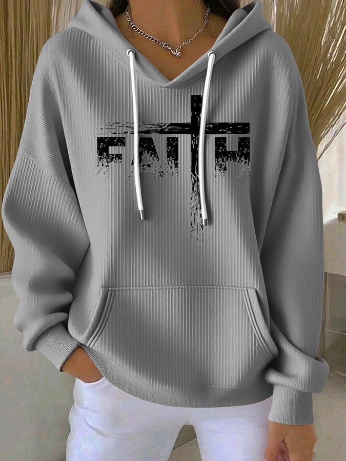 Women's Faith Print Casual Hooded Sweatshirt