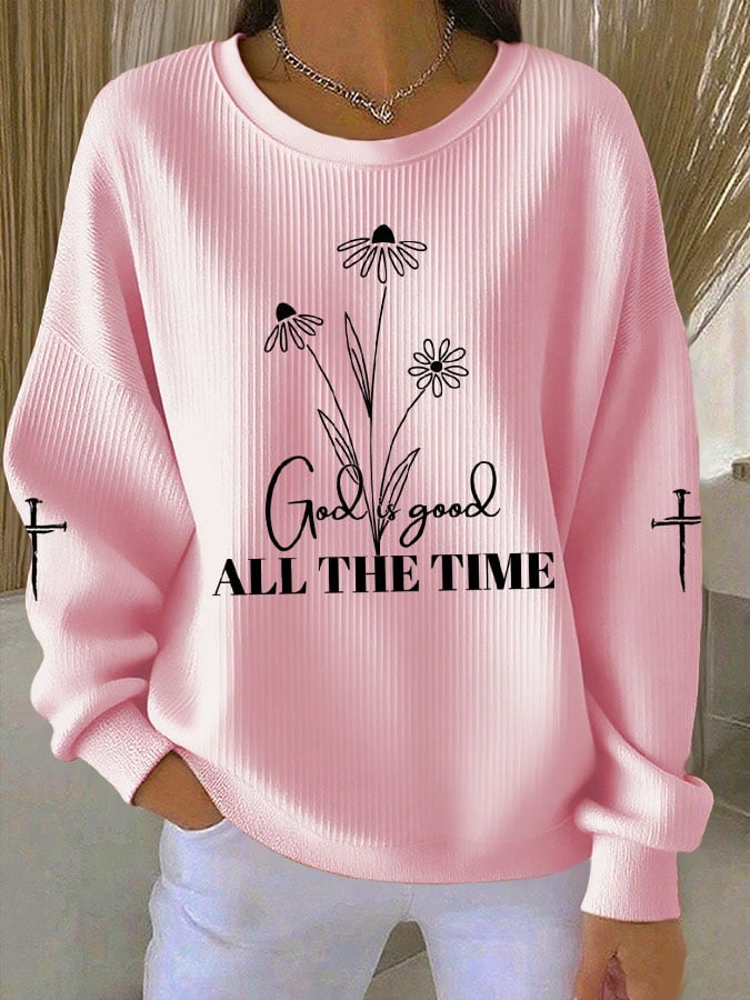 Women's Faith Print Knit Crew Neck Long Sleeve Top