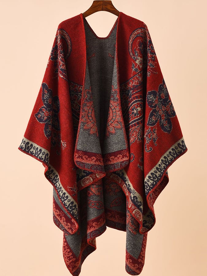 Women's Fashion Retro Contrast Color Faux Cashmere Shawl