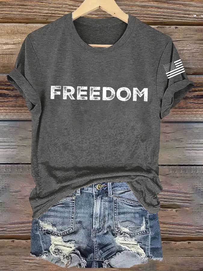 Women's Freedom American Flag Print Casual T-shirt