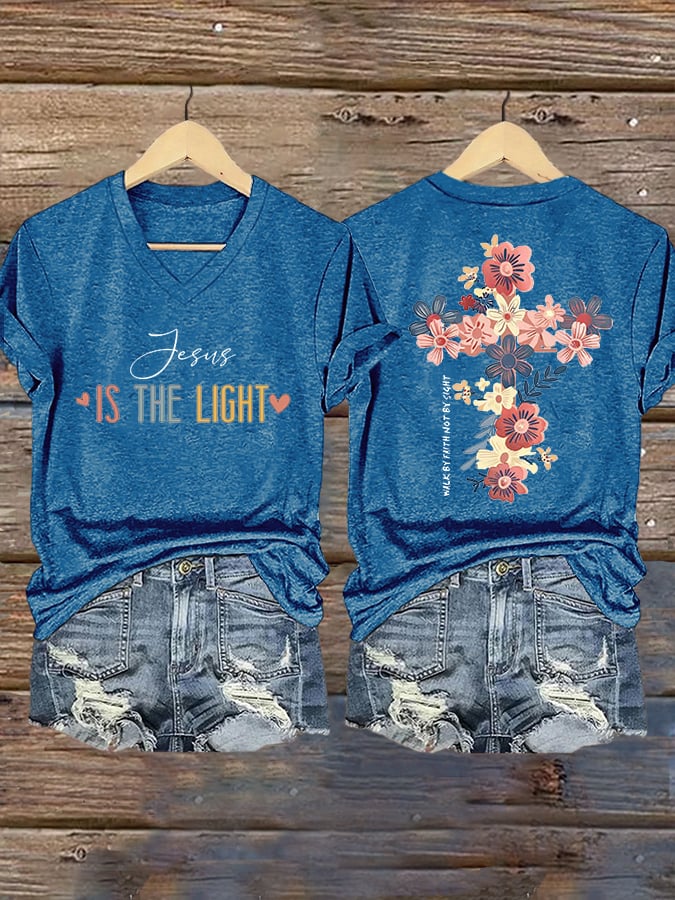 Women's Walking By Faith Tripping Constantly Print T-Shirt