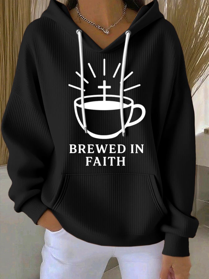 Women's Faith Coffee Print Casual Hooded Sweatshirt