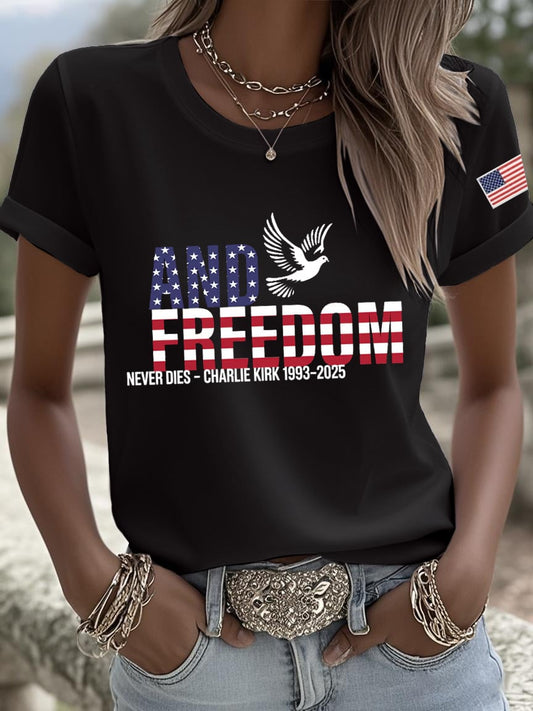 Women's Peace and Freedom American Heroes Print Crew Neck T-Shirt