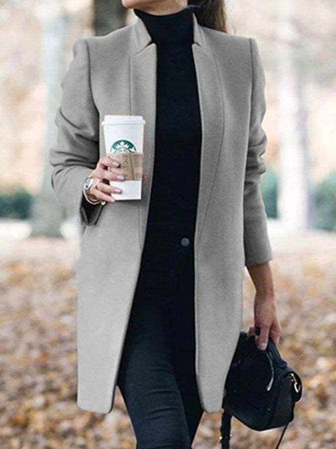 Casual Solid Color Long Sleeve Woolen Coat