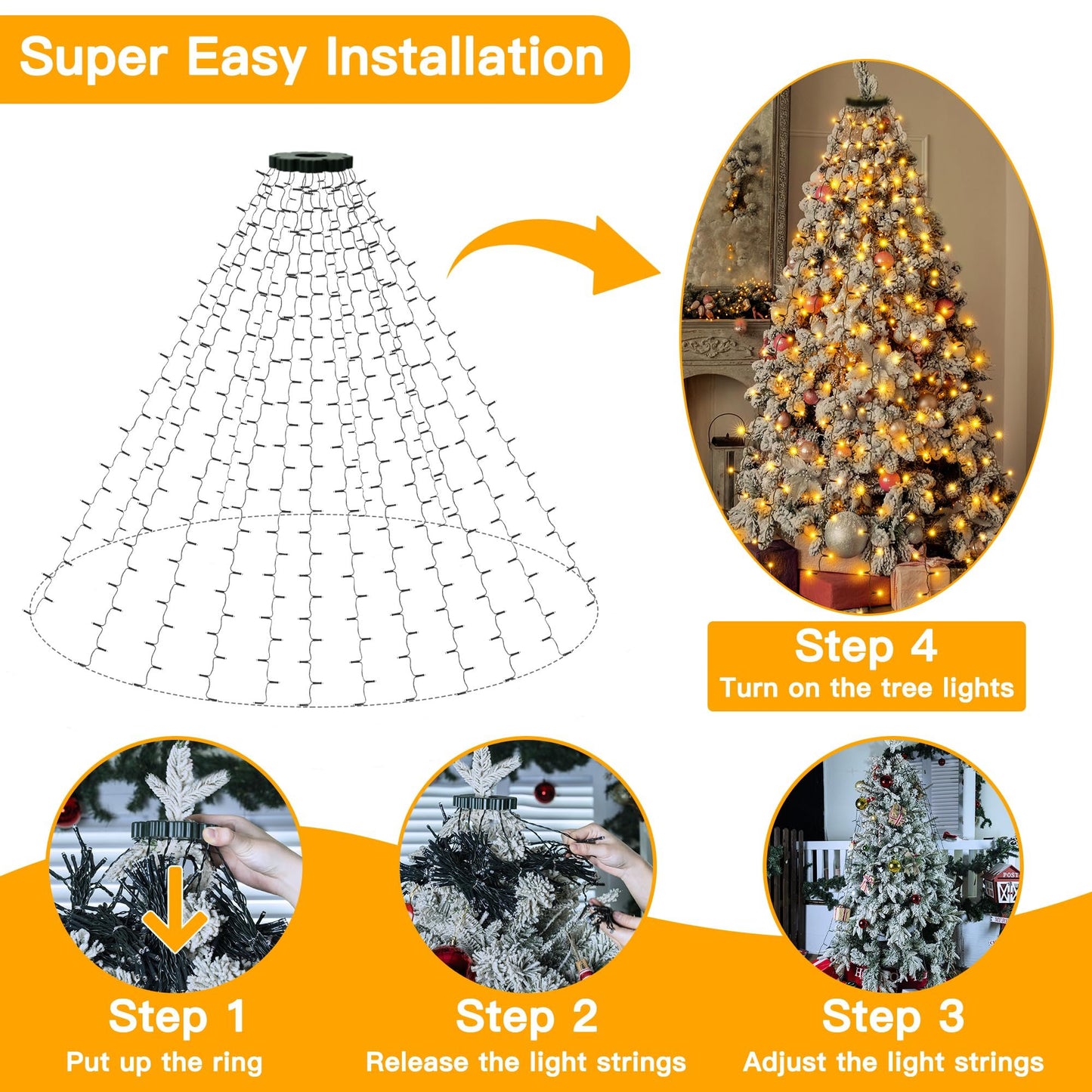 🔥Christmas Tree Waterfall Lights with Ring