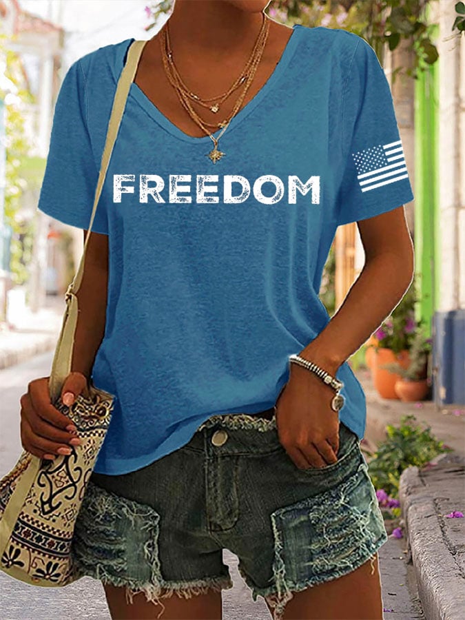 Women's freedom Print V-Neck T-Shirt