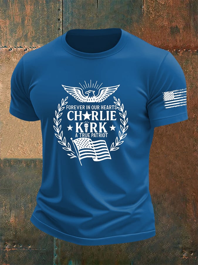 Men's Forever In Our Hearts A True Patriot Print short-sleeved T-shirt