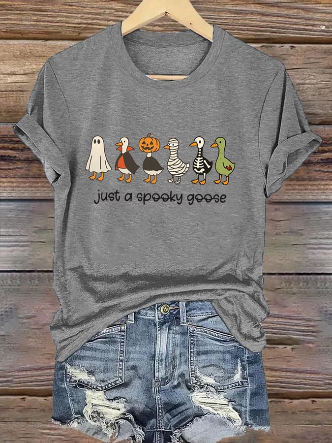 Women's Just a Spooky Goose Print Casual T-Shirt