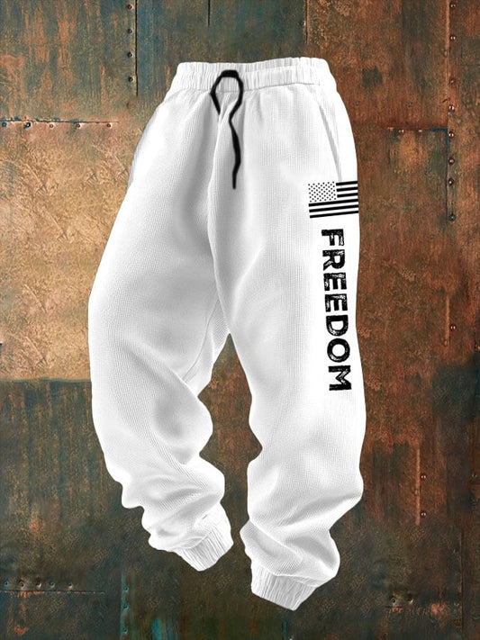 Men's Freedom Print Textured Casual Loose Sweatpants