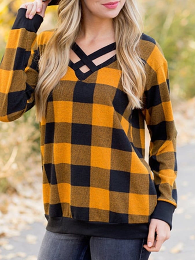 Trendy Check Print Loose Long Sleeve T-Shirt