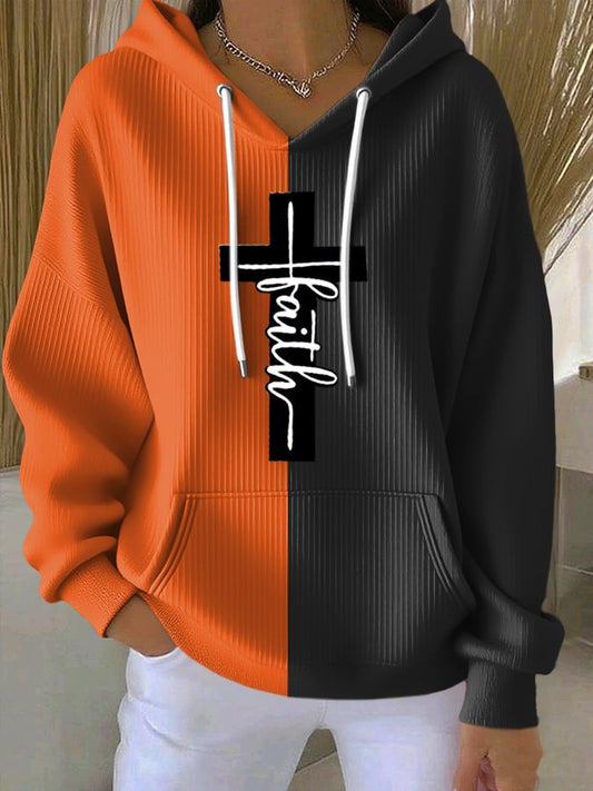 Women's Faith Cross Print Casual Hoodie