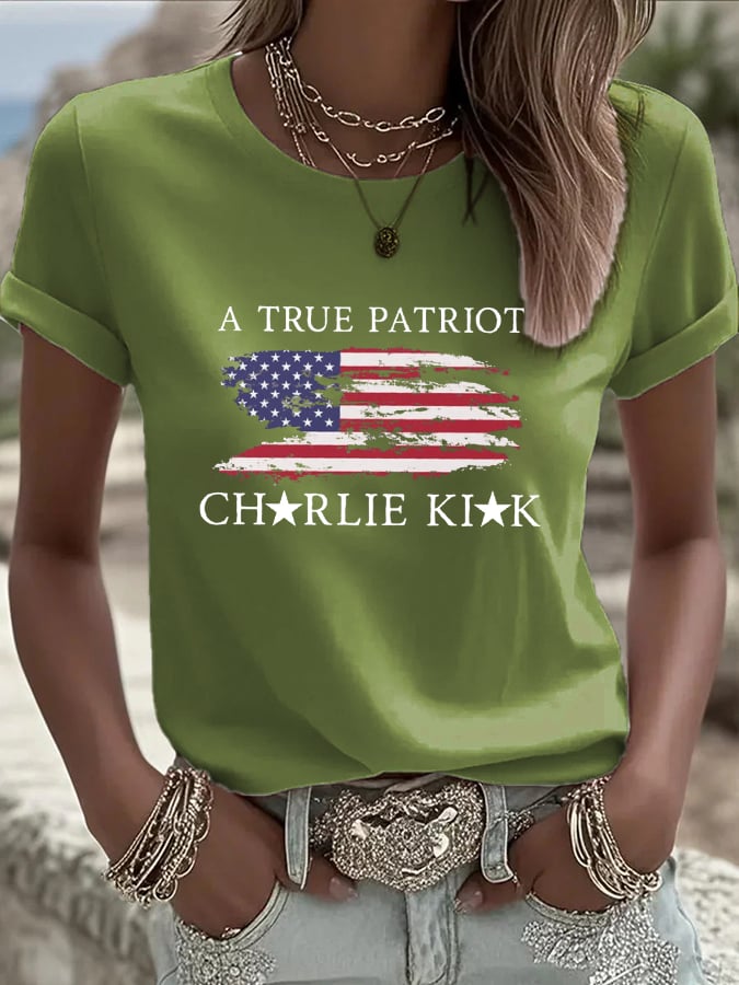 Women's Freedom American Flag Print  Casual T-shirt