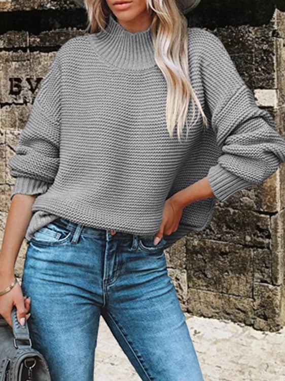 Women'S Loose Solid Color Casual Pullover Sweater