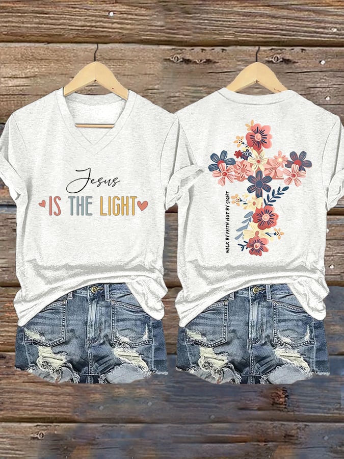 Women's Walking By Faith Tripping Constantly Print T-Shirt