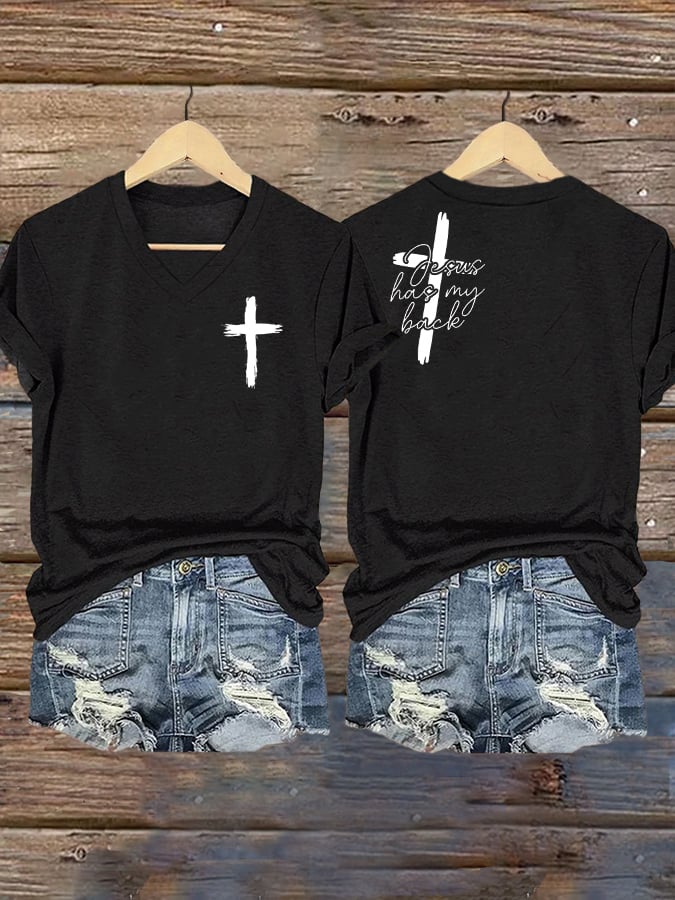 Women's Jesus has my Back Print Casual T-Shirt