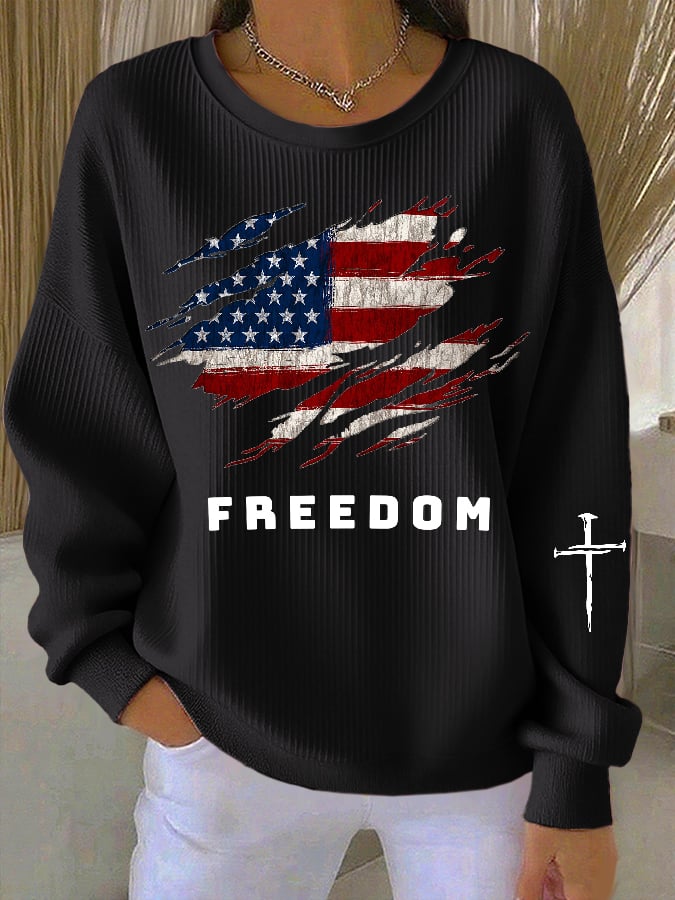 Women's Freedom American Flag Casual Sweatshirt