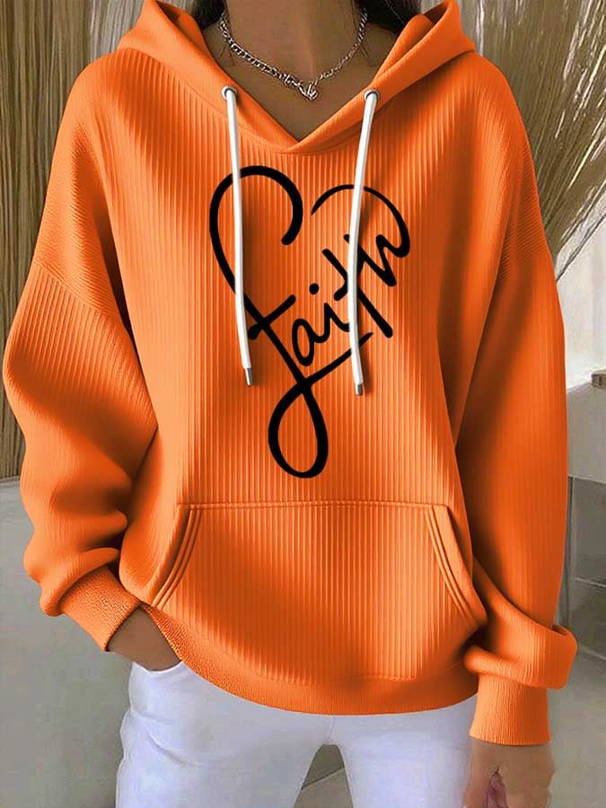 Women's Faith Print Casual Hooded Sweatshirt