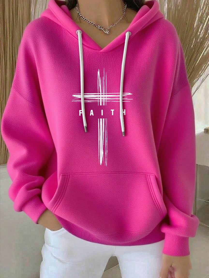 Women's Retro Faith Print Casual Hooded Sweatshirt