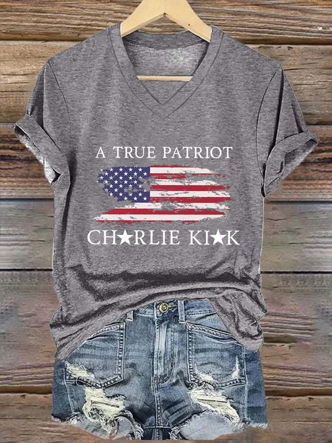Women's Freedom American Flag Print Casual T-shirt