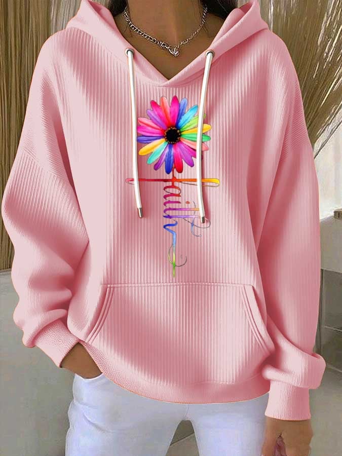 Women's Faith Print Casual Hooded Sweatshirt