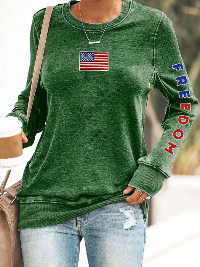 Women's Freedom Print Round Neck Sweatshirt