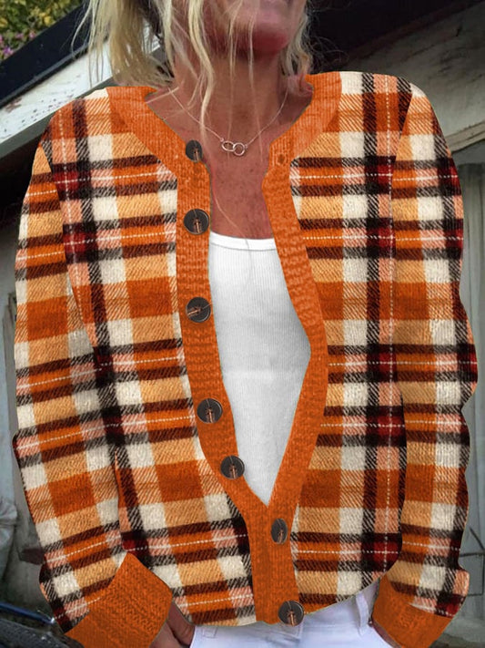 Women's Autumn Check Knit Cardigan